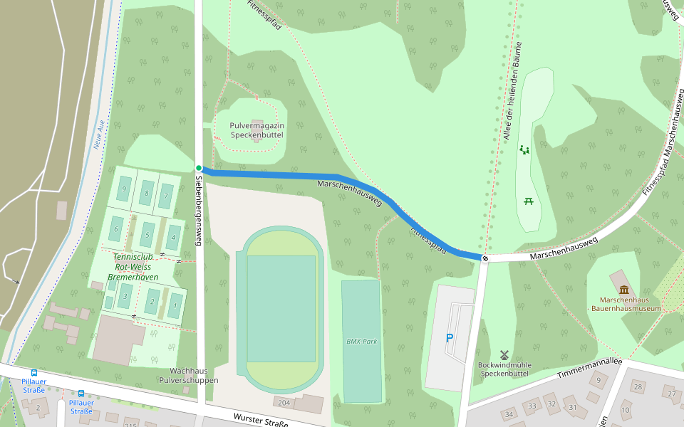 Marschenhausweg walking route map in Bremerhaven
