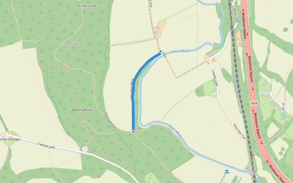 Ham Bank walking route map in Mickleham