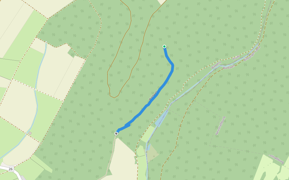 Waldweg walking route map in Wawern