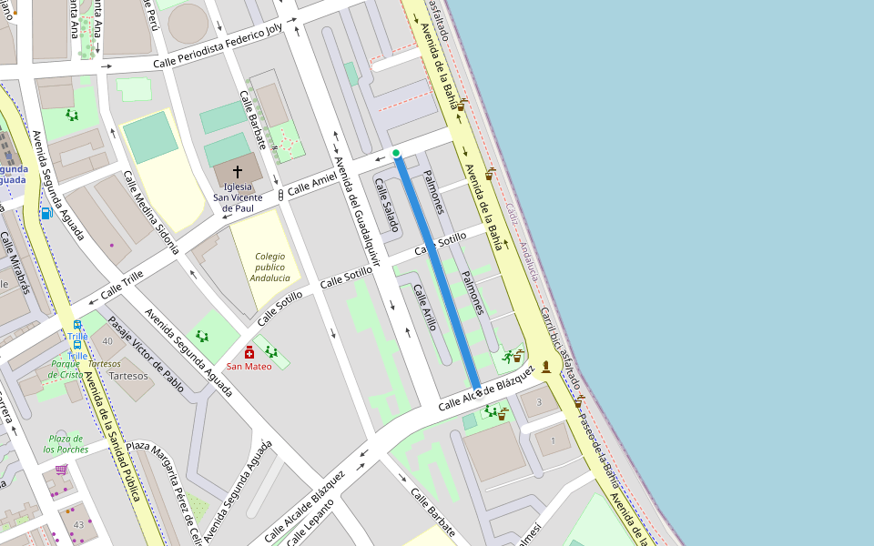 Calle Palmones walking route map in Cádiz