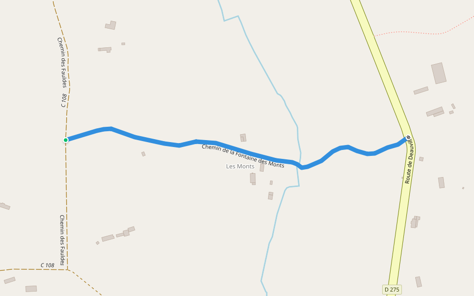 Chemin de la Fontaine des Monts walking route map in Glanville