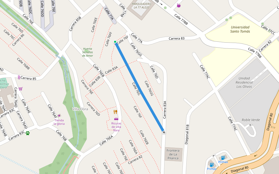 Calle 76G walking route map in Medellín