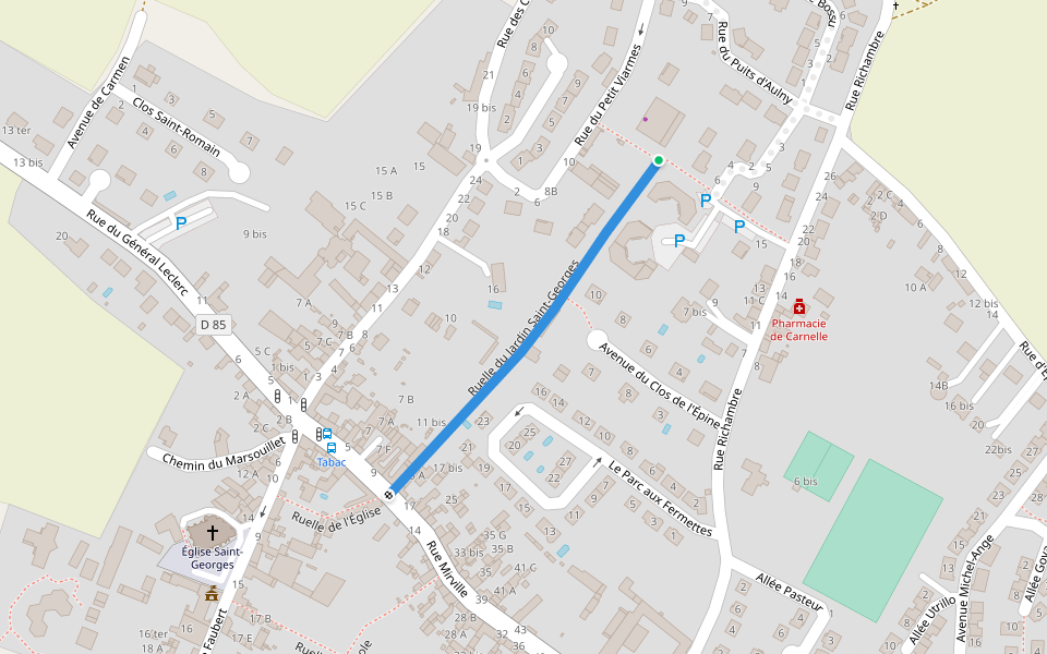 Ruelle du Jardin Saint-Georges walking route map in Belloy-en-France