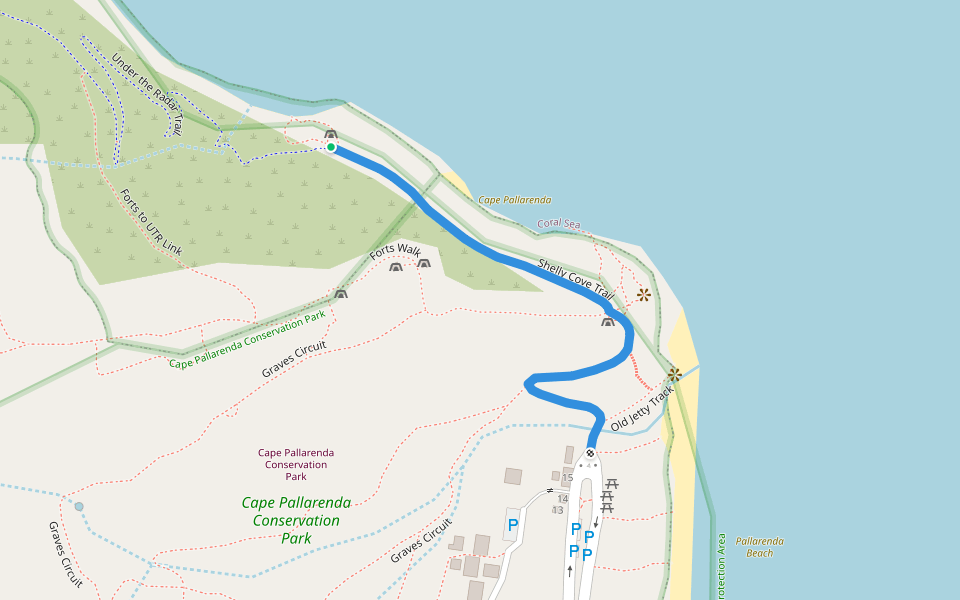Shelly Cove Trail walking route map in Pallarenda