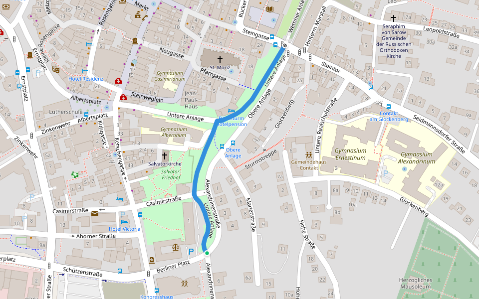 Untere Anlage walking route map in Coburg