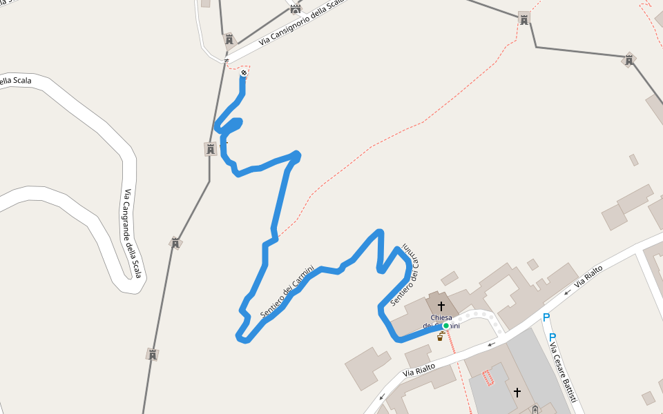 Sentiero dei Carmini walking route map in Marostica