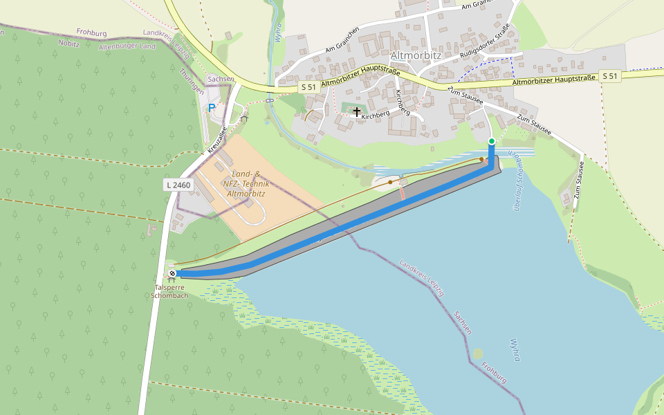 Weg auf der Staumauer walking route map in Frohburg