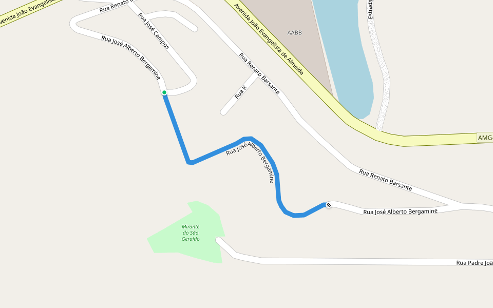 Rua José Alberto Bergamine walking route map in Ponte Nova