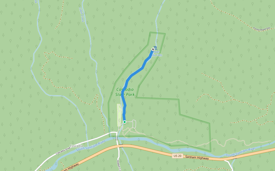 Lower Soda Creek Falls Trail walking route map in Cascadia