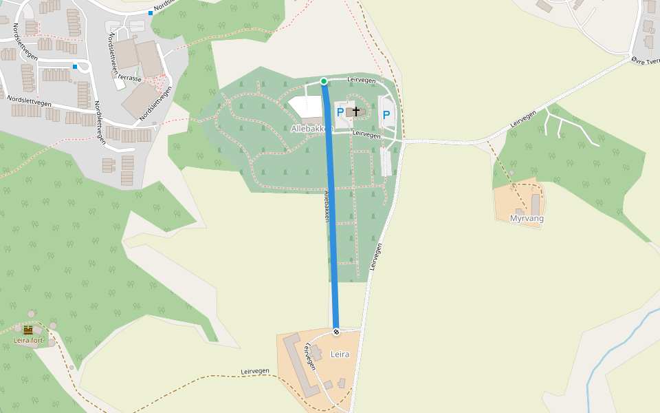 Allébakken walking route map in Trondheim