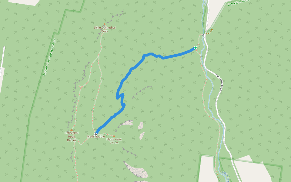Neds Gully Track walking route map in Taggerty