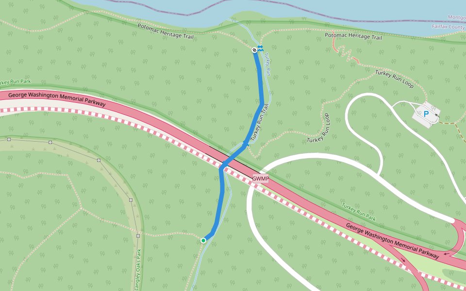 Turkey Run Trail walking route map in McLean