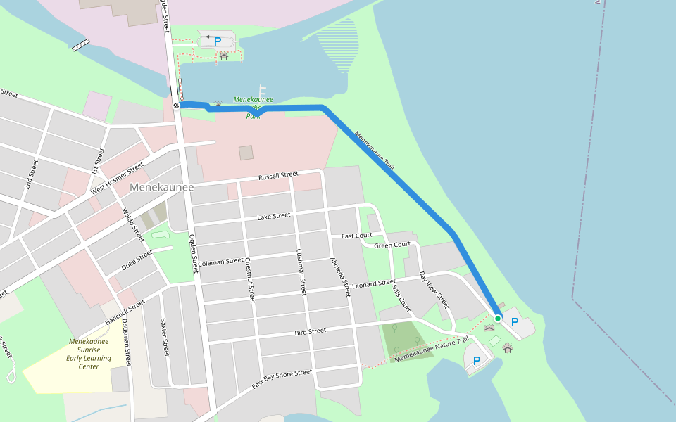 Menekaunee Trail walking route map in Marinette