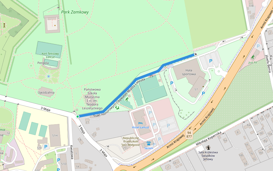 Trakt Honorowych Obywateli Miasta Łańcuta walking route map in Łańcut
