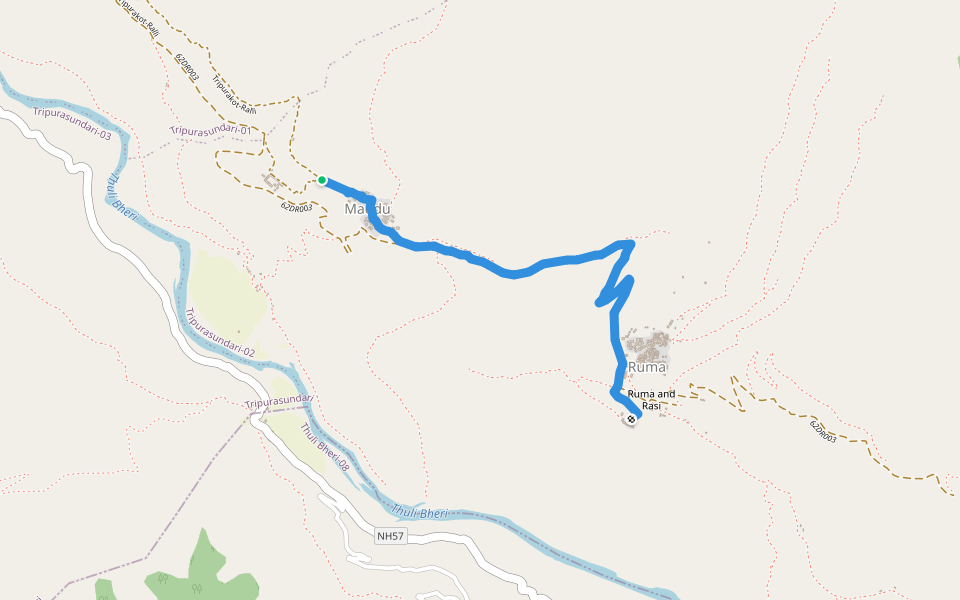 Maddu-Ruma walking route map in Tripurakot