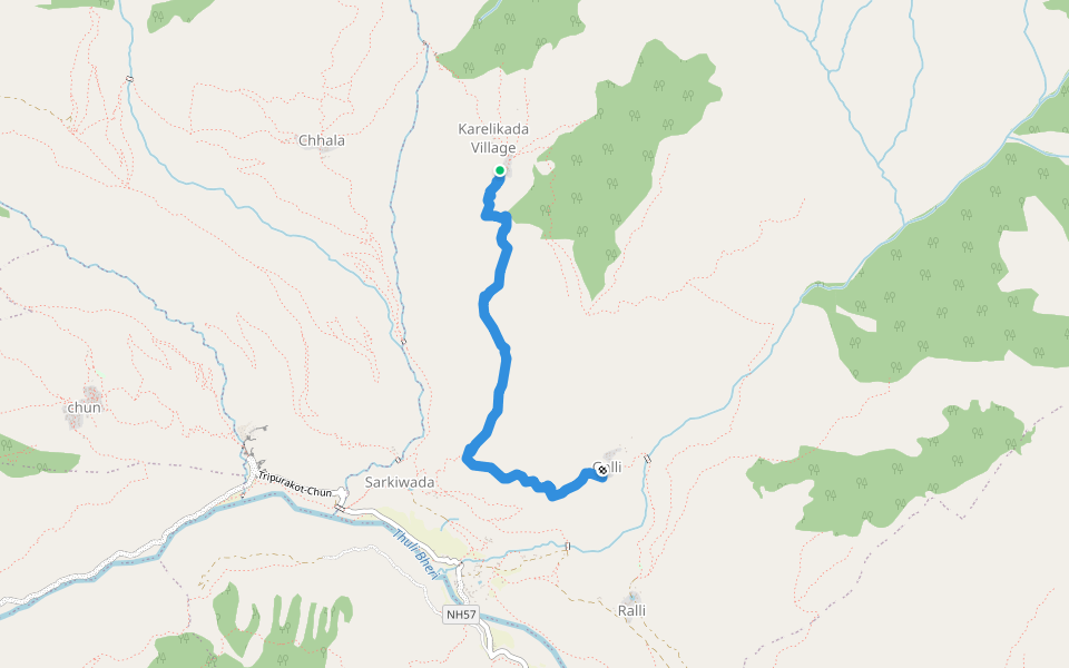 Galli-Karelikada walking route map in Tripurakot