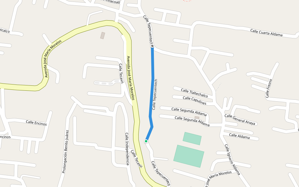 Calle Tepecuentech walking route map in San Salvador Cuauhtenco