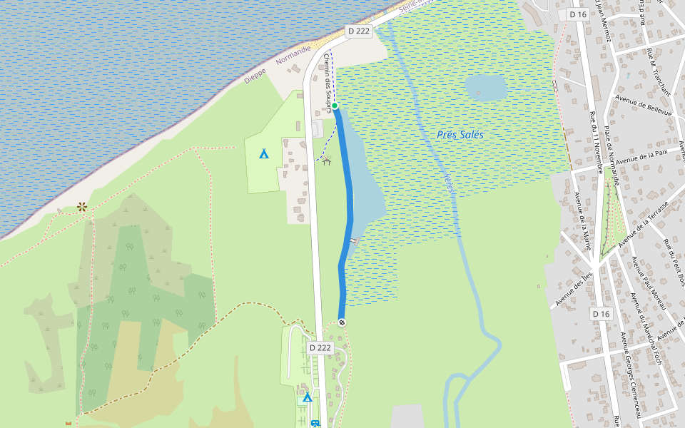 Chemin des Soupirs walking route map in Criel-sur-Mer