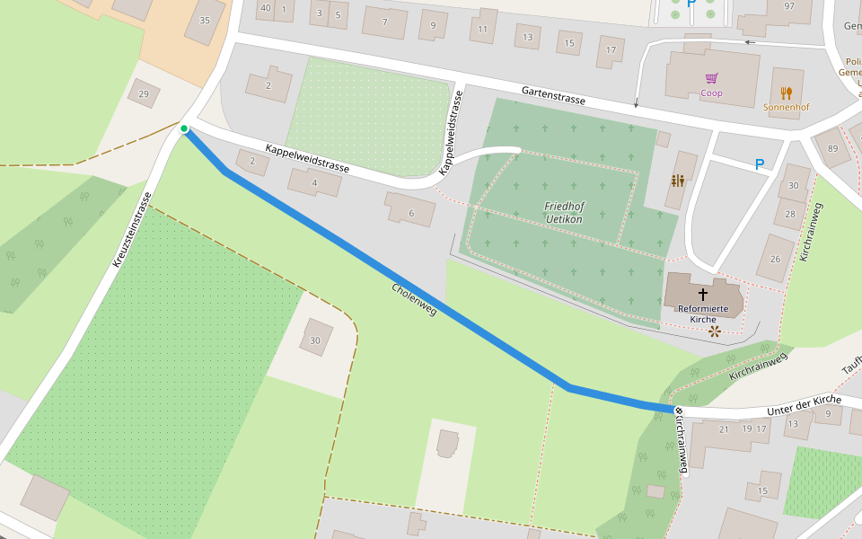 Cholenweg walking route map in Uetikon am See