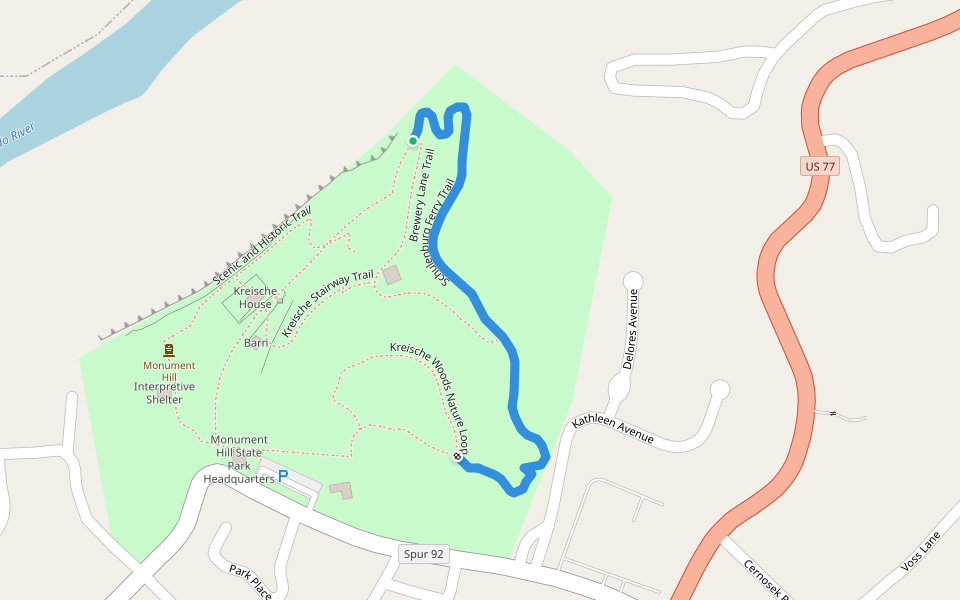 Schulenburg Ferry Trail walking route map in La Grange