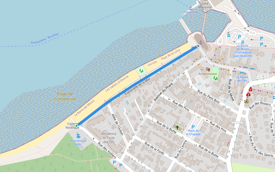 Esplanade de la Mer walking route map in La Barre-de-Monts