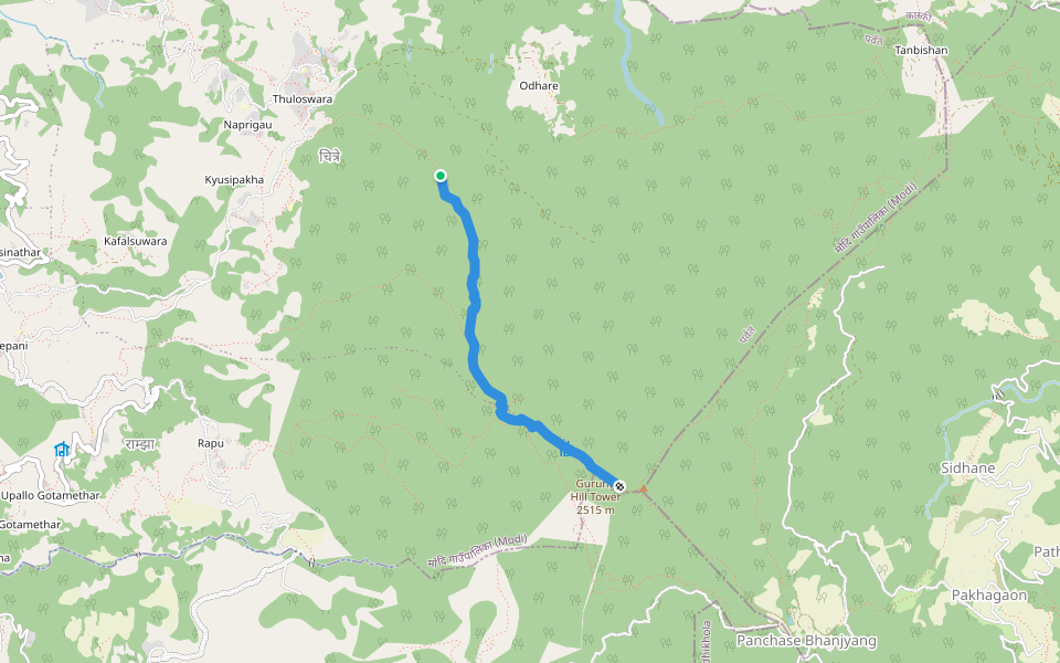 way to Panchase peak walking route map in Ramja
