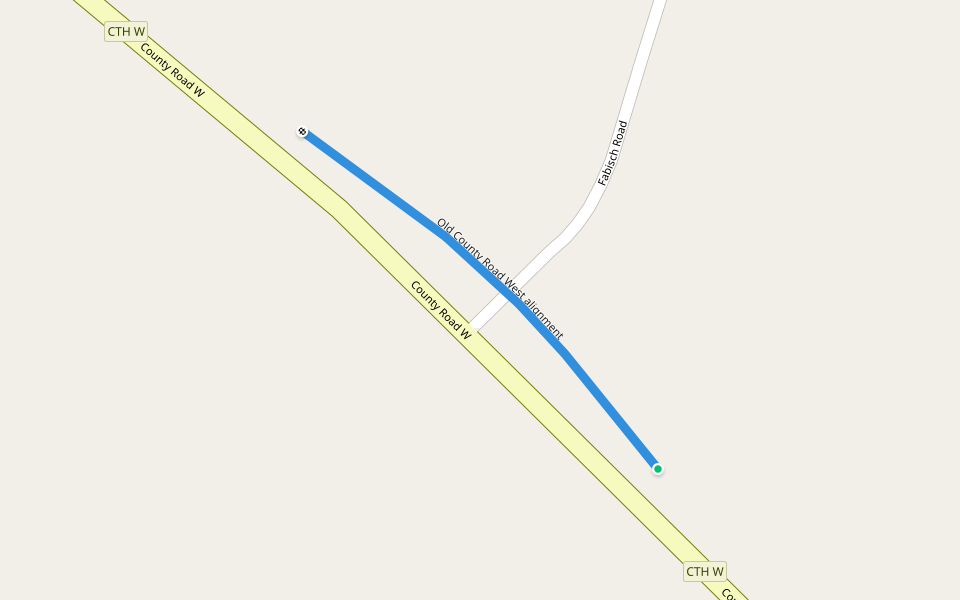 Old County Road W alignment walking route map in Beaver Dam