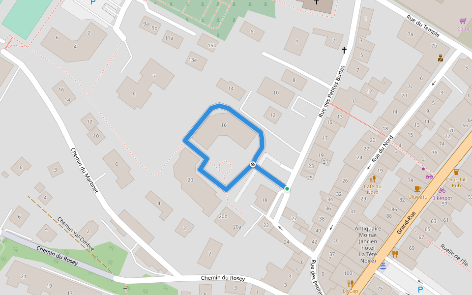 Rue des Petites Buttes walking route map in Rolle