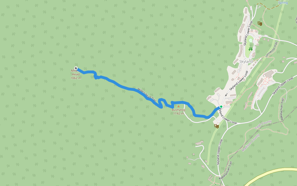 Millers Head Trail walking route map in Luray