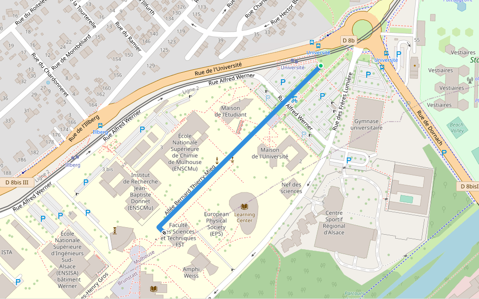 Allée Bernard Thierry-Mieg walking route map in Mulhouse