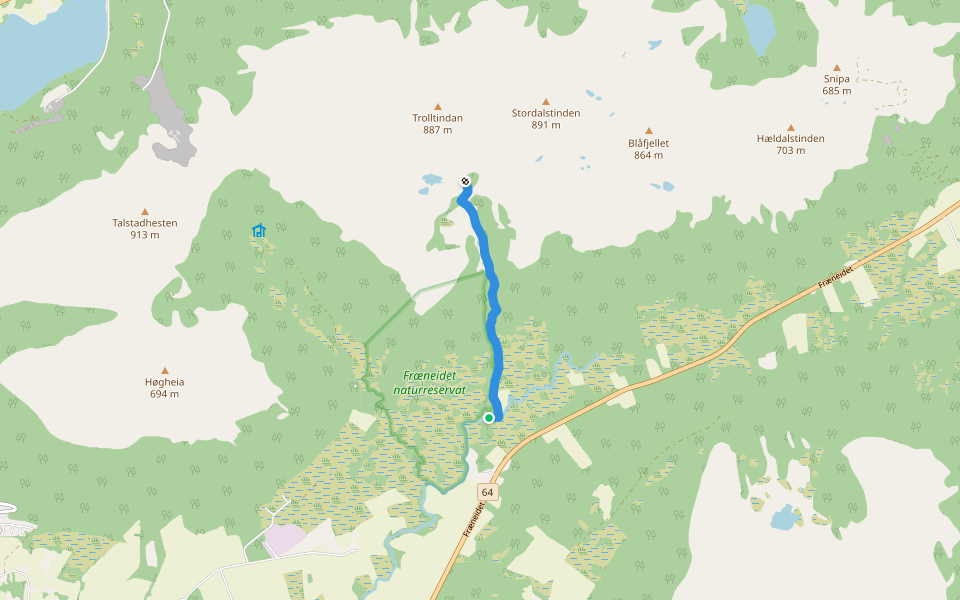 Sti til Trollkirken walking route map in Elnesvågen