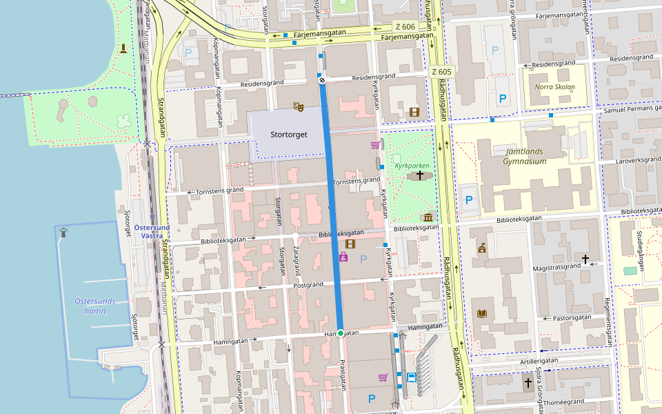 Prästgatan walking route map in Östersund