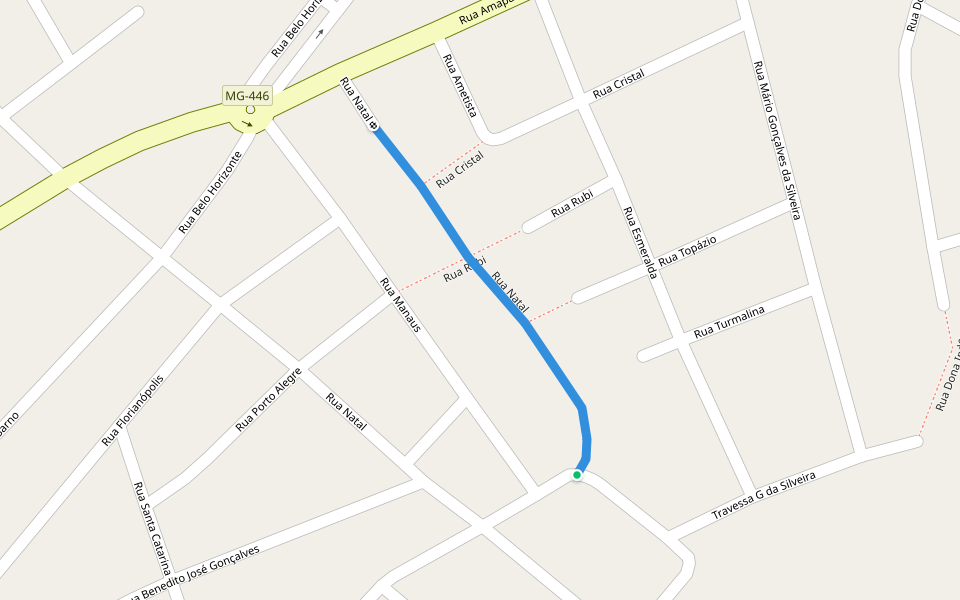 Rua Natal walking route map in Alpinópolis