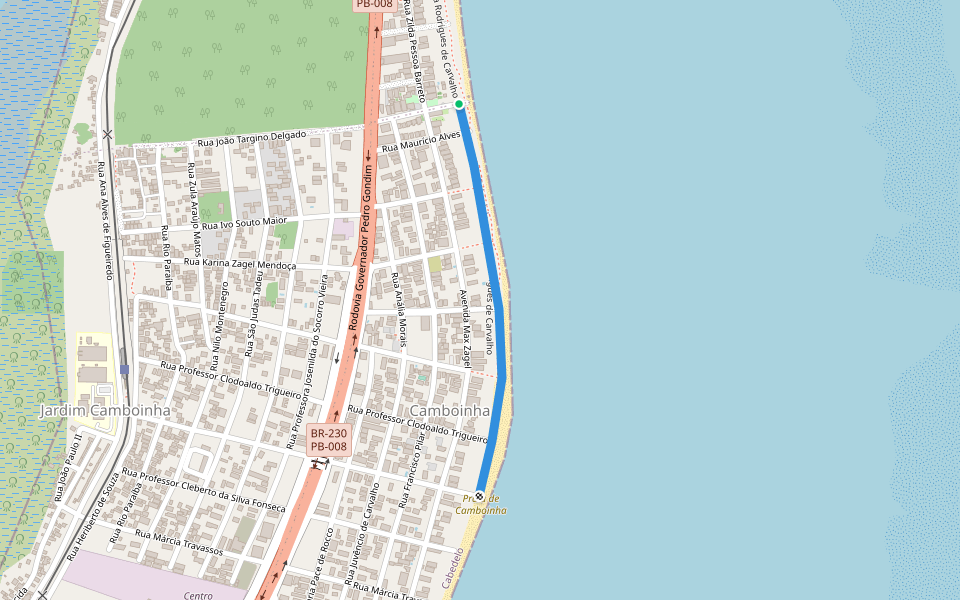 Rua Rodrigues de Carvalho walking route map in Cabedelo