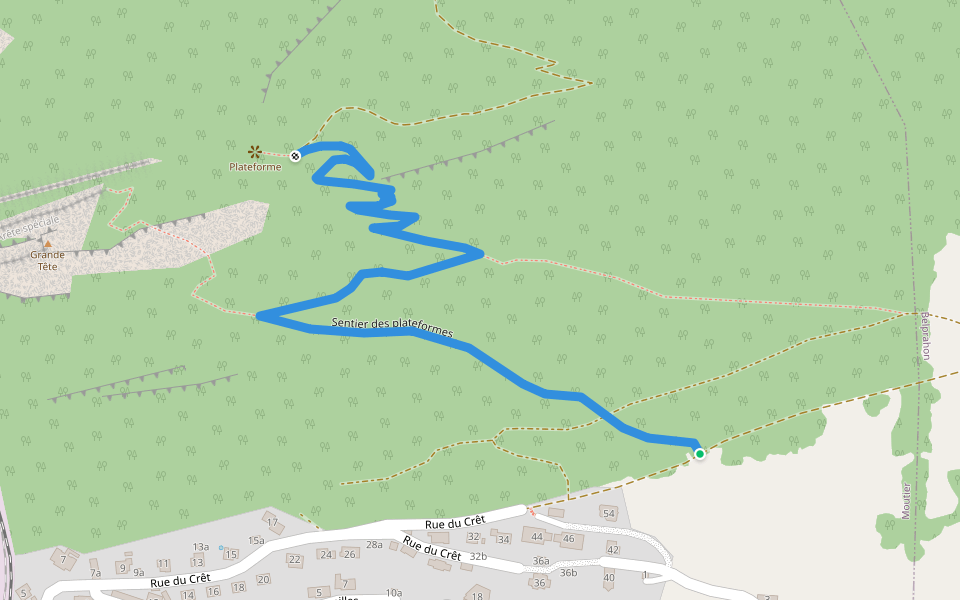 Sentier des plateformes walking route map in Moutier