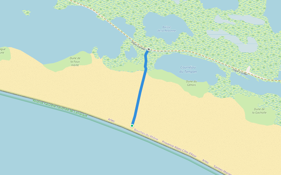 Chemin des Douanes walking route map in Saintes-Maries-de-la-Mer