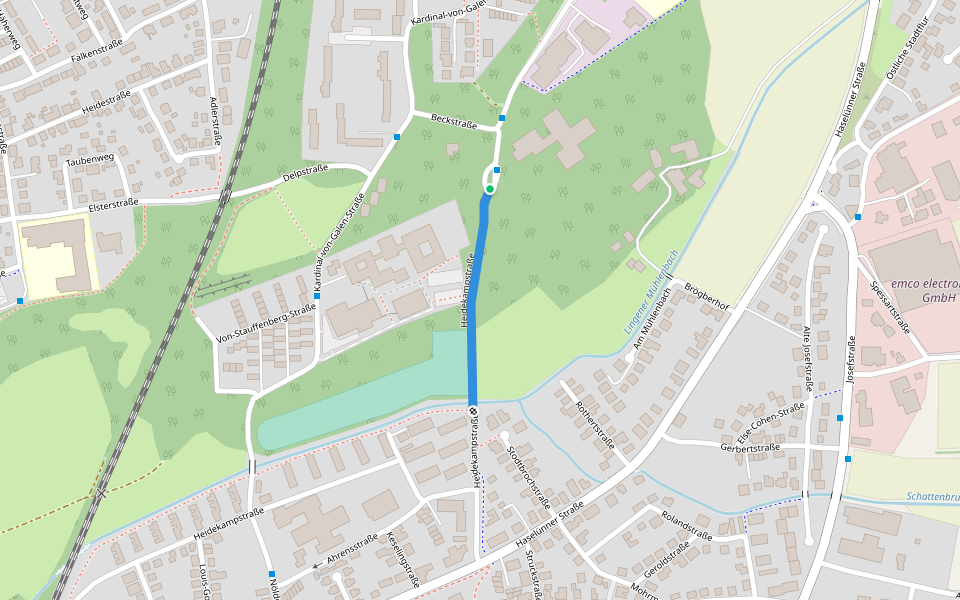 Heidekampstraße walking route map in Lingen (Ems)
