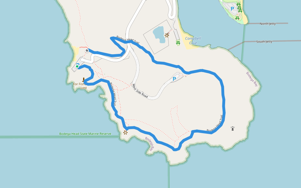 Bodega Head Trail walking route map in Bodega Bay