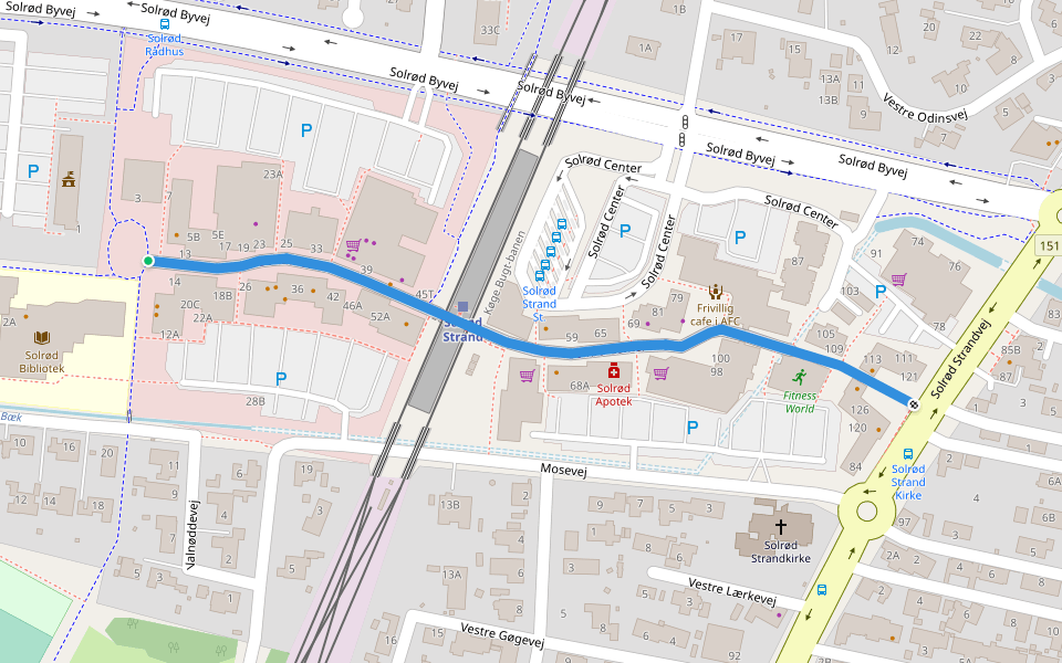 Solrød Center walking route map in Solrød Strand