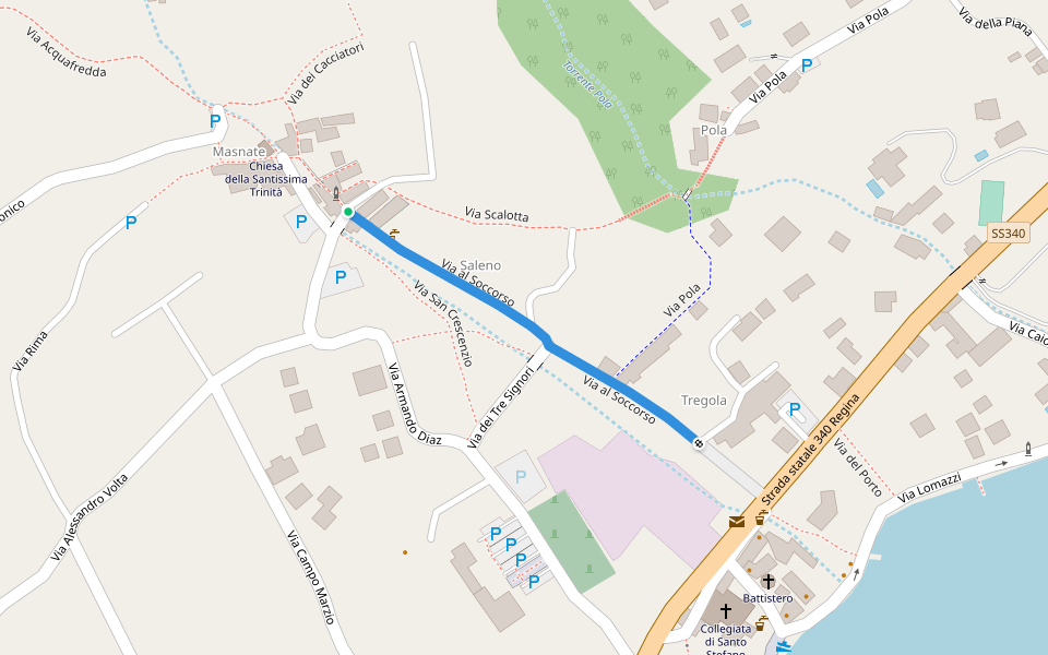 Via al Soccorso walking route map in Lenno