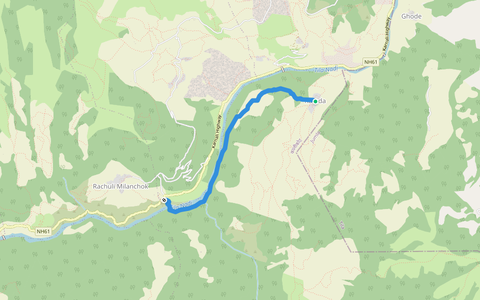 Ratada to Karnali Highway walking route map in Ranchuli