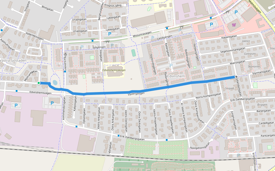 Västergången walking route map in Ystad