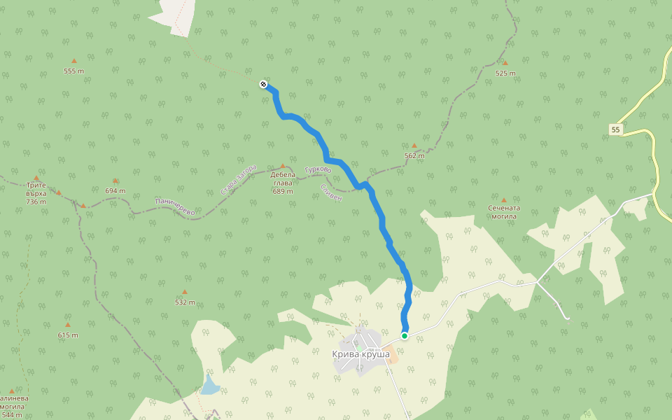 Кривокрушинска пътека walking route map in Kipilovo