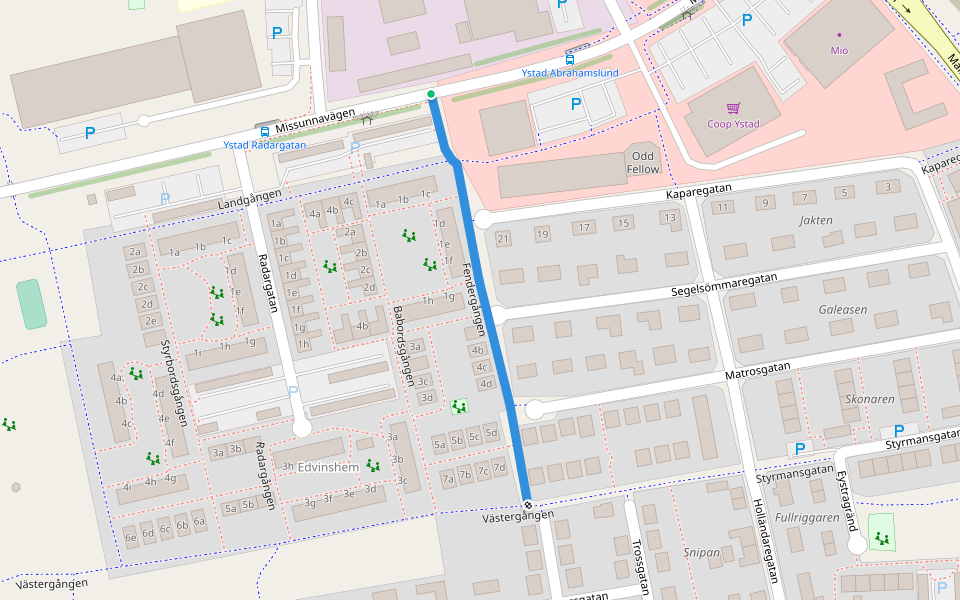 Fendergången walking route map in Ystad