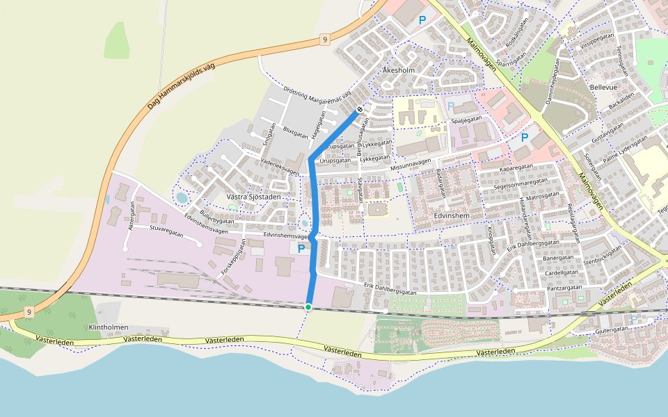Backaleden walking route map in Ystad