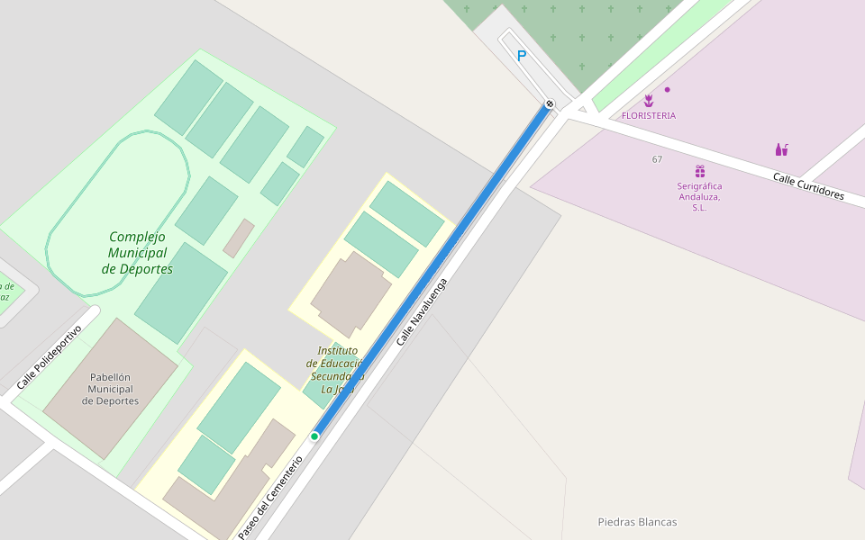 Paseo del Cementerio walking route map in Villanueva de Córdoba