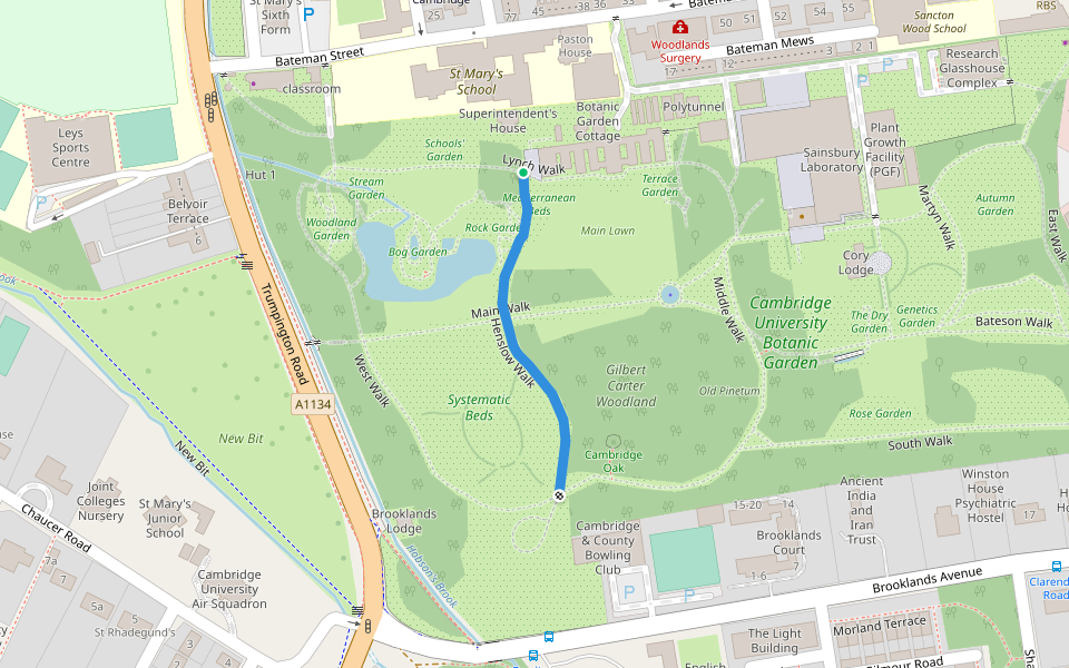 Henslow Walk walking route map in Cambridge