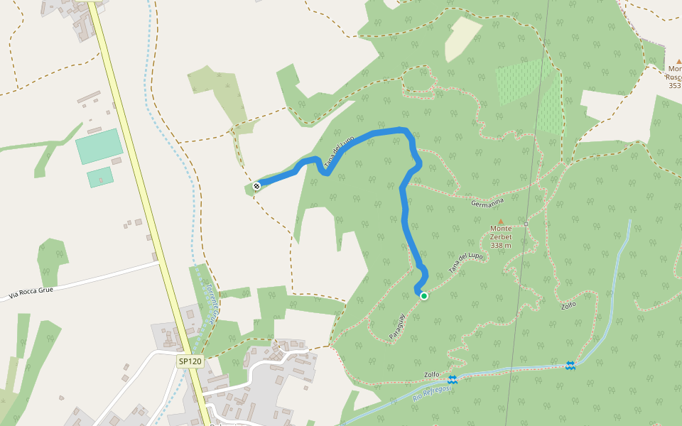 Tana del Lupo walking route map in Palazzina