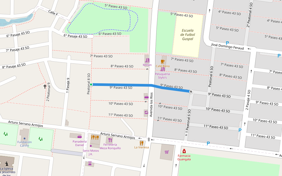 9º Paseo 43 SO walking route map in Assad Bucaram 2 Guasmo Oeste