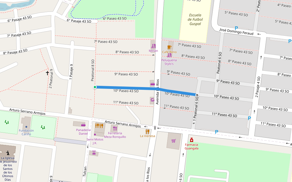 10º Paseo 43 SO walking route map in Assad Bucaram 2 Guasmo Oeste